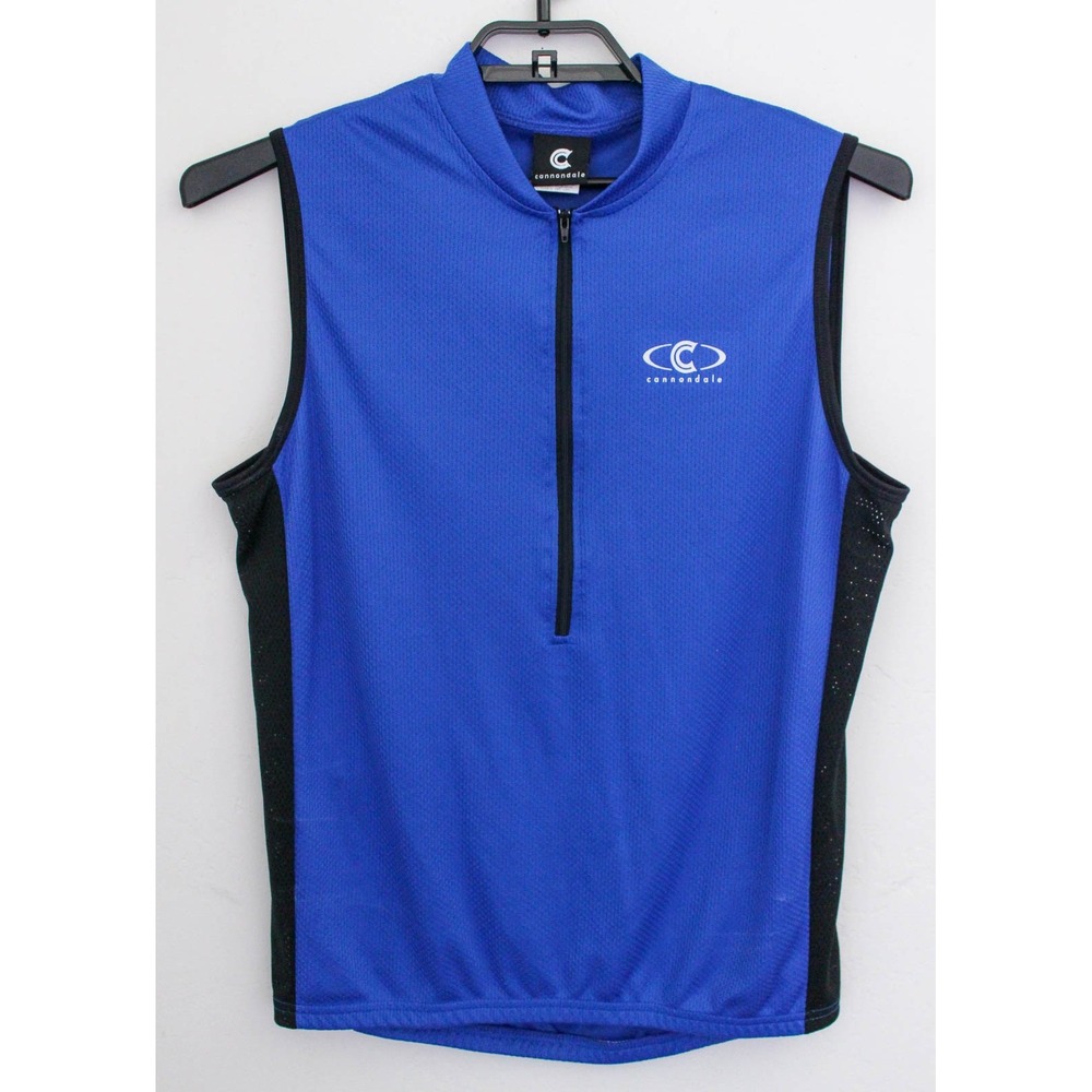 Cannondale Cycling Jersey Mens XL Blue Sleeveless 1/2 Zip Mesh Pockets USA